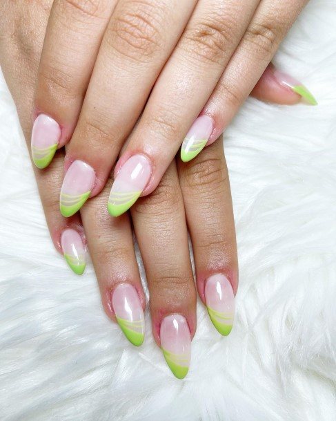 Breathtaking Green French Tip Nail On Girl