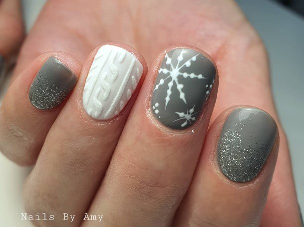 Breathtaking Grey And White Nail On Girl