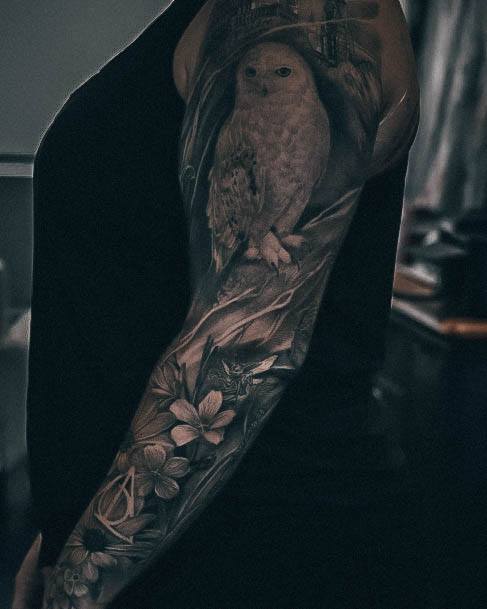 Breathtaking Harry Potter Tattoo On Girl Full Arm Sleeve Owl