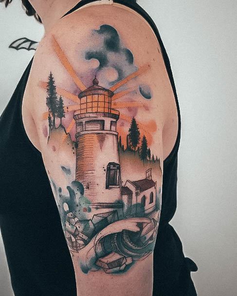 Breathtaking Lighthouse Tattoo On Girl