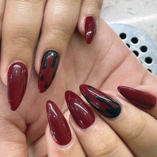 Breathtaking Maroon And Black Nail On Girl