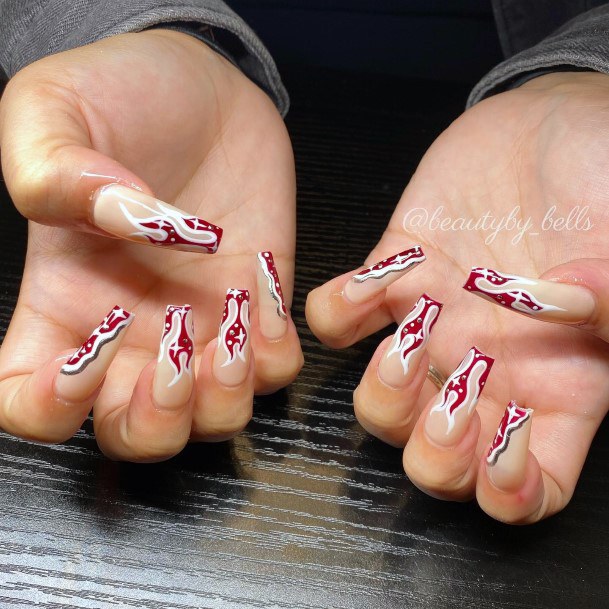 Breathtaking Maroon White Nail On Girl