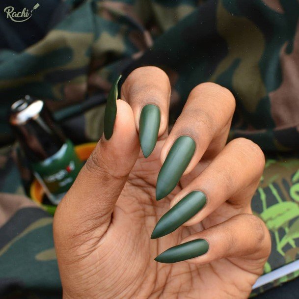 Breathtaking Matte Green Nail On Girl