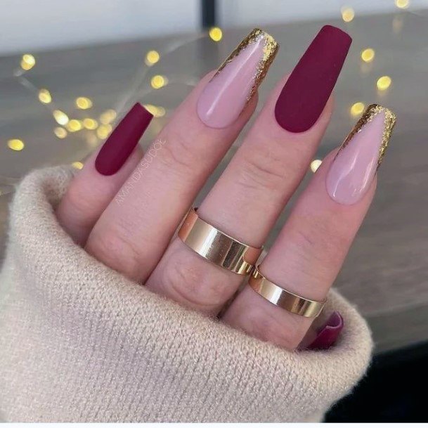 Breathtaking Matte Maroon Nail On Girl