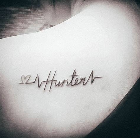 Breathtaking Name Tattoo On Girl Hunter Back Shoulder Blade