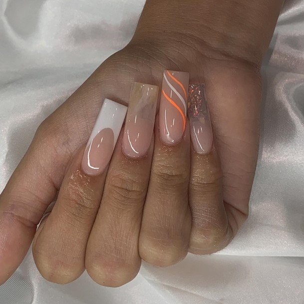 Breathtaking Orange And White Nail On Girl