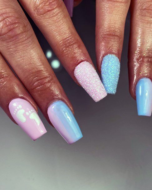 Breathtaking Pink And Blue Nail On Girl