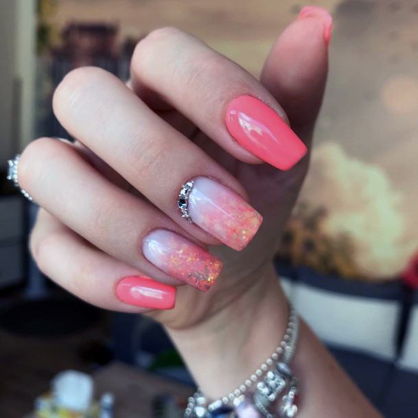 Breathtaking Pink Ombre With Glitter Nail On Girl