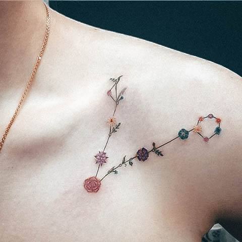Breathtaking Pisces Tattoo On Girl Flower Themed Stars