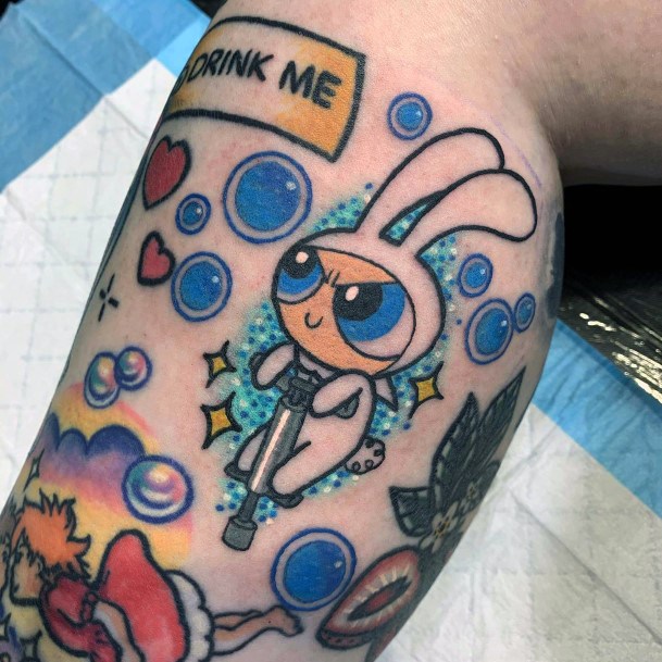 Breathtaking Powerpuff Girls Bubbles Tattoo On Girl