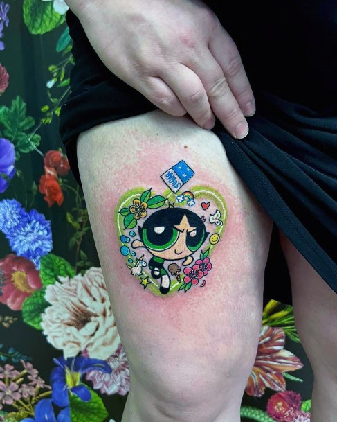 Breathtaking Powerpuff Girls Buttercup Tattoo On Girl