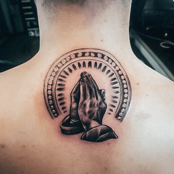 Breathtaking Praying Hands Tattoo On Girl Back