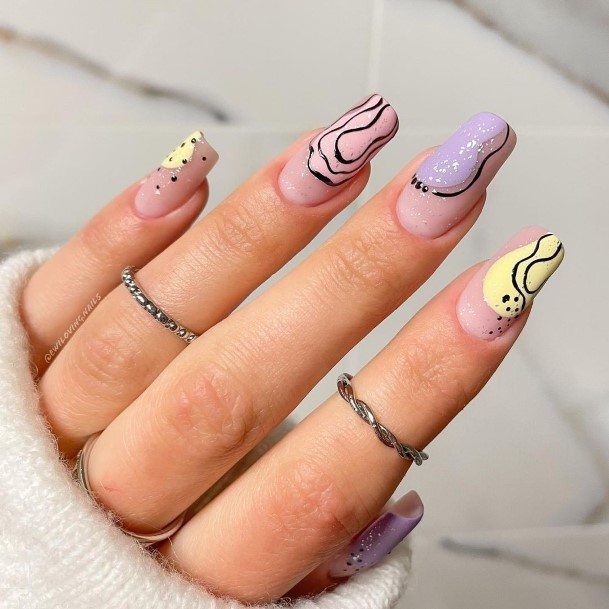 Breathtaking Purple And Yellow Nail On Girl