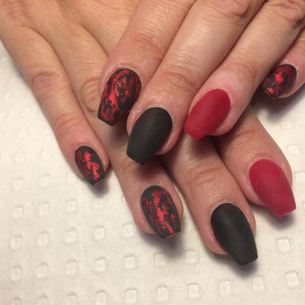 Breathtaking Red And Black Matte Nail On Girl