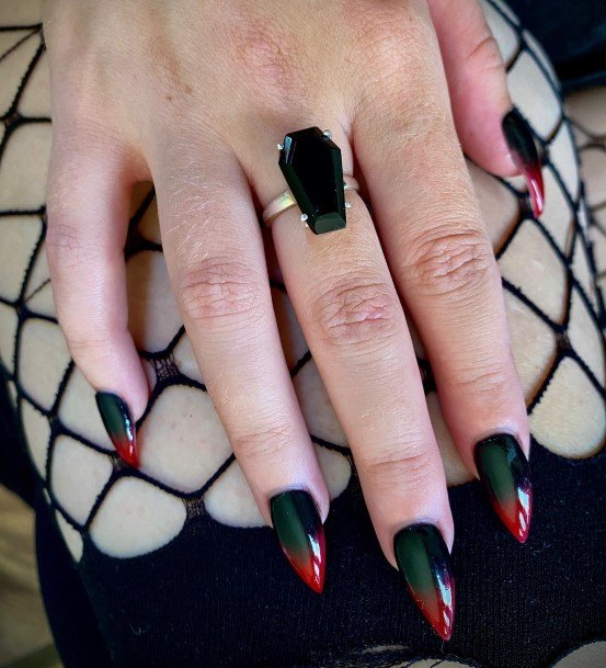 Breathtaking Red And Black Nail On Girl