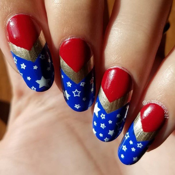 Breathtaking Red And Blue Nail On Girl