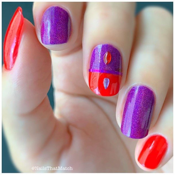 Breathtaking Red And Purple Nail On Girl