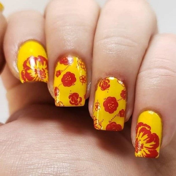 Breathtaking Red And Yellow Nail On Girl