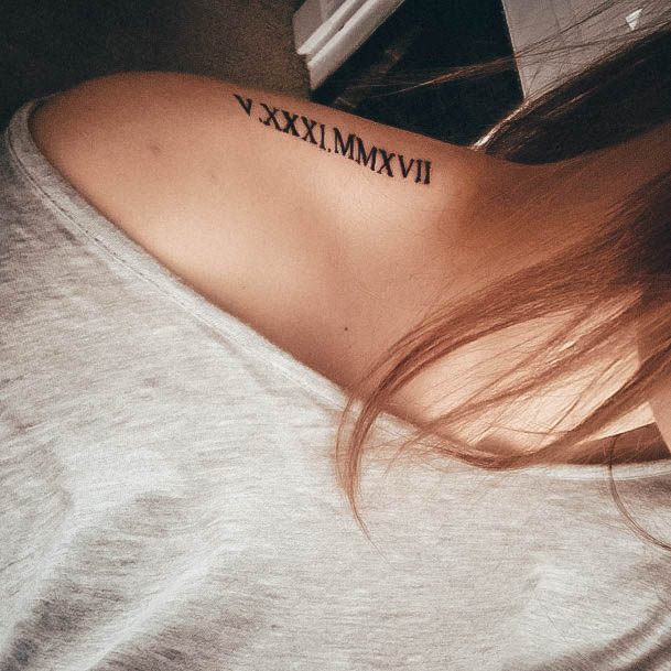 Breathtaking Roman Numeral Tattoo On Girl Collar Bone