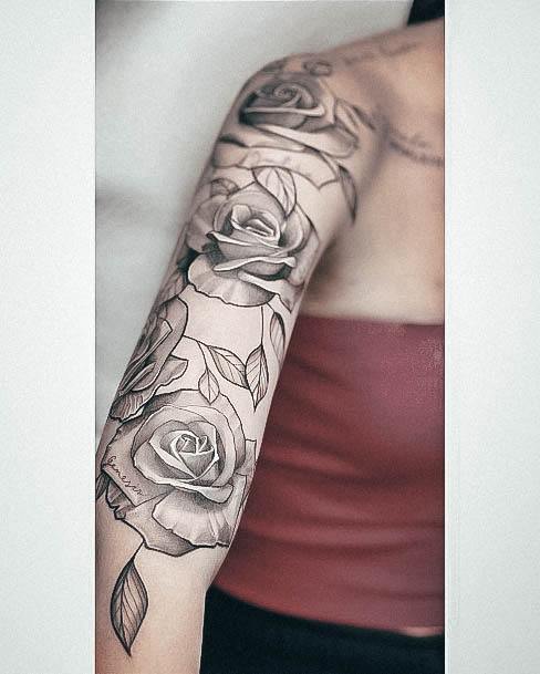 Breathtaking Rose Sleeve Tattoo On Girl