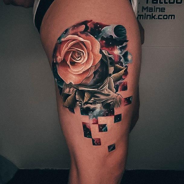 Breathtaking Rose Thigh Tattoo On Girl