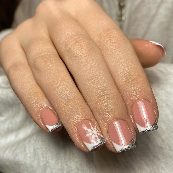 Breathtaking Silver French Tip Nail On Girl