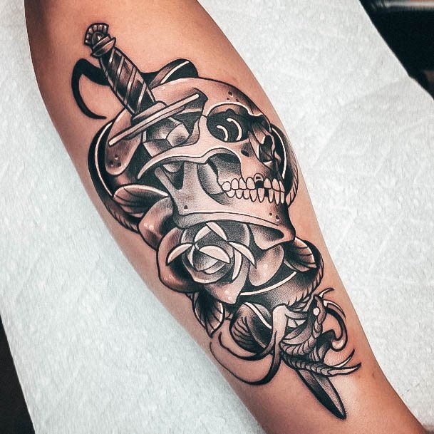 Breathtaking Skull And Rose Tattoo On Girl