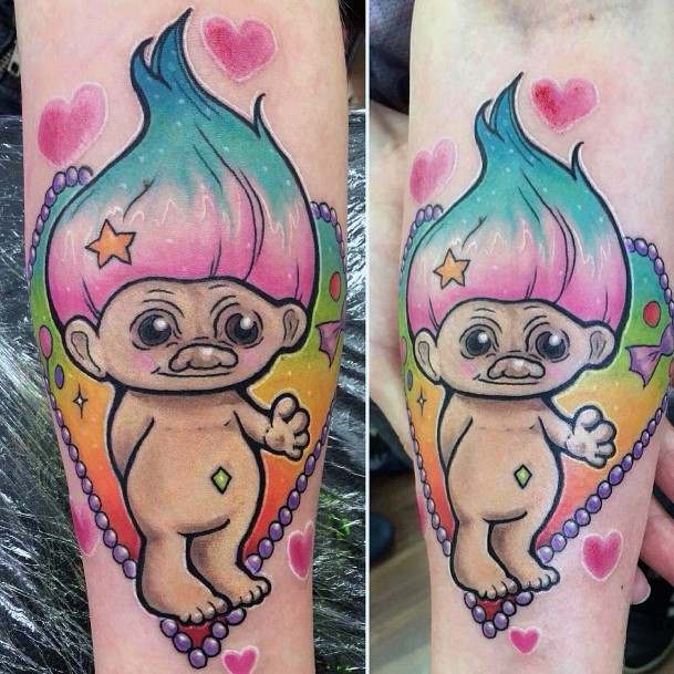 Breathtaking Troll Doll Tattoo On Girl