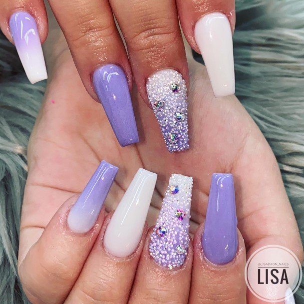 Breathtaking White And Purple Nail On Girl