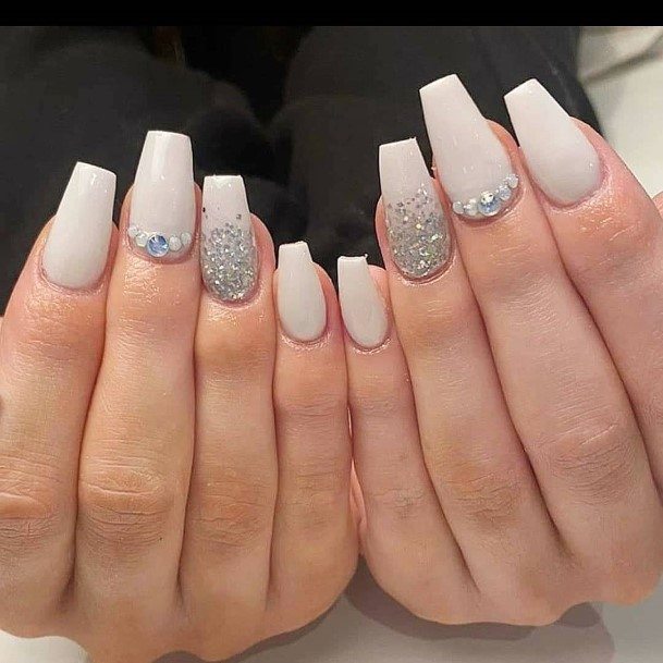 Breathtaking White And Silver Nail On Girl