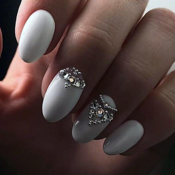 Breathtaking White With Rhinestones Nail On Girl