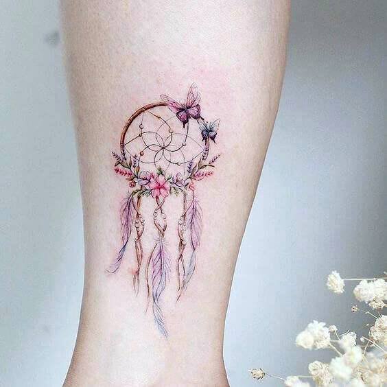 Breezy Light Dream Catcher Flowers Tattoo Womens Legs
