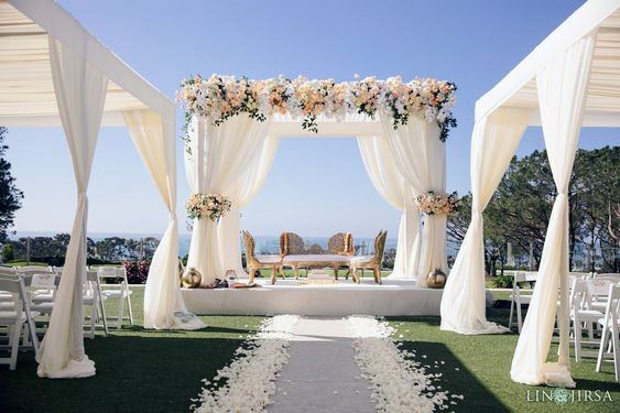 Breezy White Themed Wedding Stage Decorations