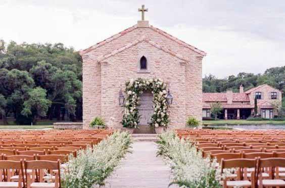 Brick Church And Wooden Chairs Church Wedding Decorations