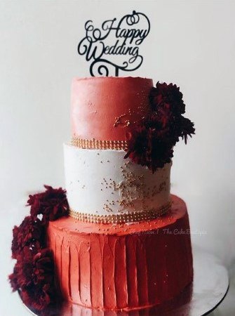 Brick Red White Alternating Colored Wedding Cake 3 Tiered Women