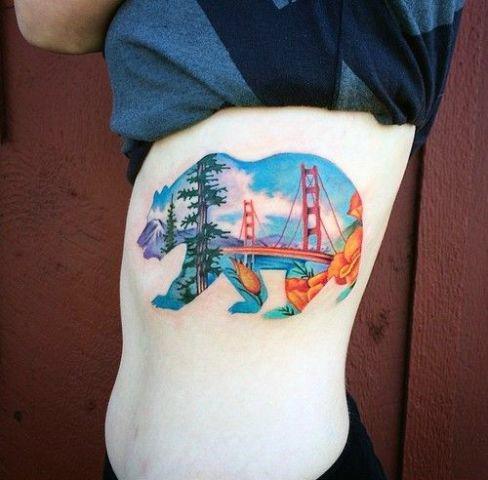 Bridge Tattoo Womens Bear Art Torso Landscape