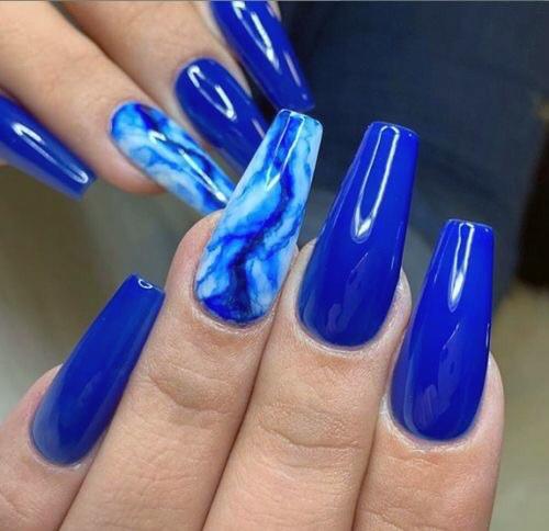 Bright Azure Blue Water Nails Accent For Women Art