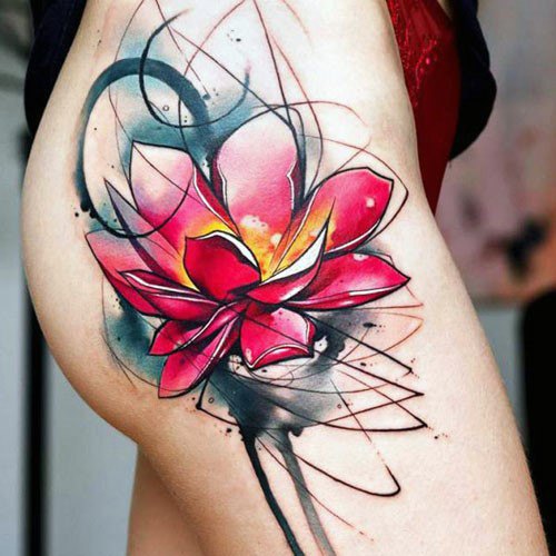 Bright Bloom Womens Thigh Tattoo