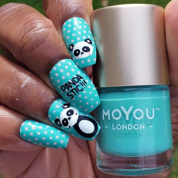 Bright Blue Polka Dots Panda Nails