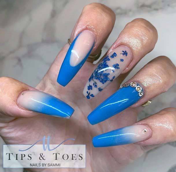 Bright Blue Shaded Transparent Nails For Women