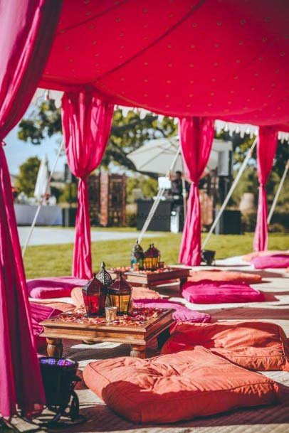 Bright Cherry Colored Wedding Tent Decorations