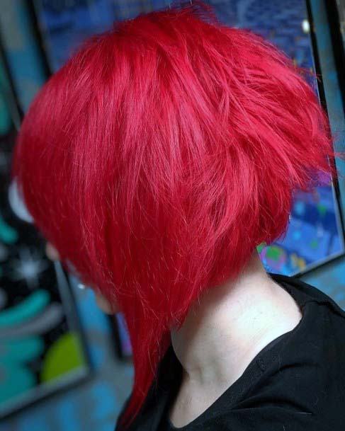 Bright Cherry Red Chin Inverted Wedge Hairstyle Ideas For Women