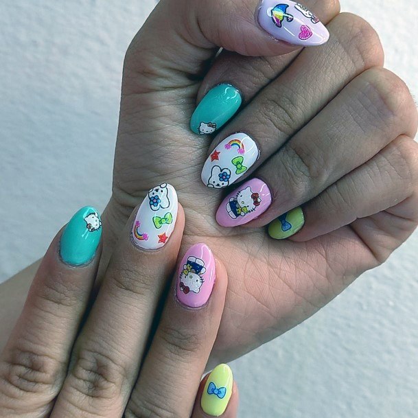 Bright Colors Hello Kitty Nails