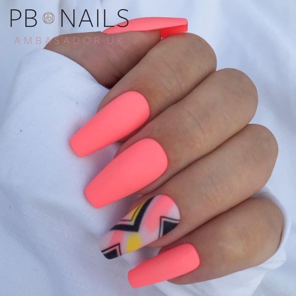 Bright Coral Womens Nail Designs