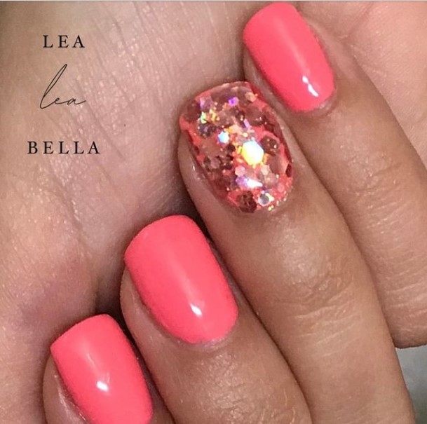 Bright Coral Womens Nails