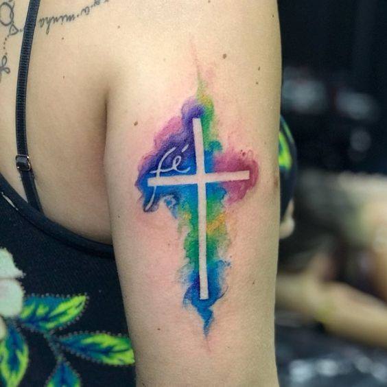 Bright Cross Tattoo Womens Arms