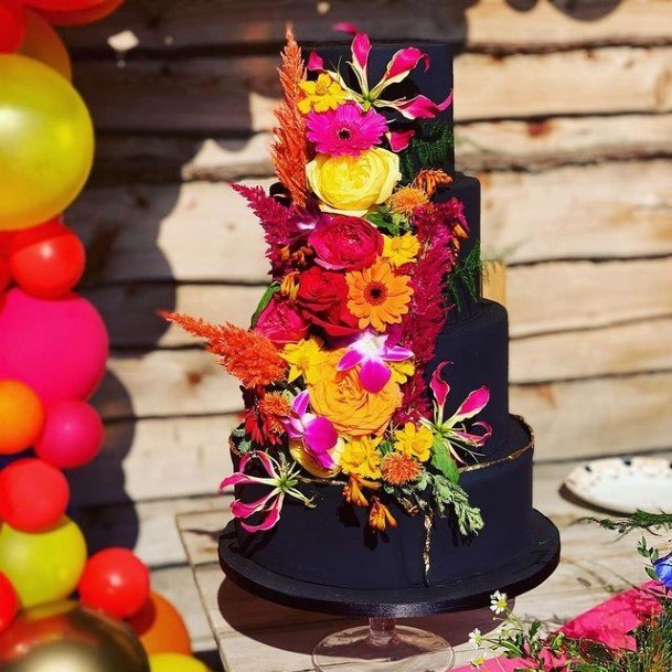 Bright Flowered Chocolate Wedding Cake