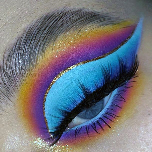 Bright Golden And Sky Blue Colored Eyeshadow Women