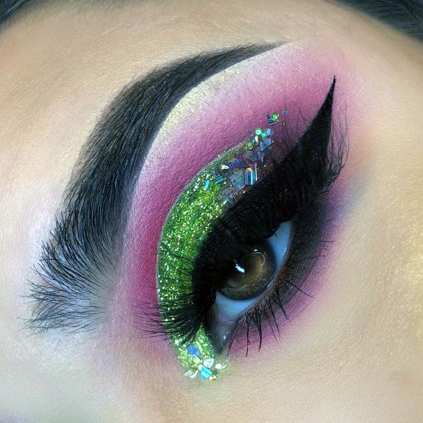 Bright Green Sparkly Eyeshadow Women