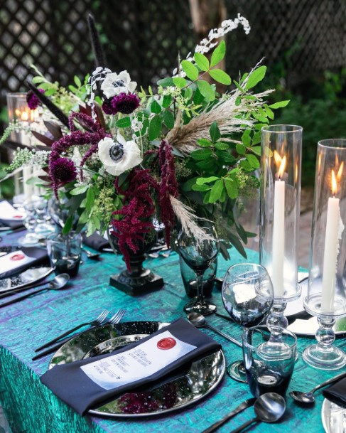 Bright Greenery And Dark Burgundy Centerpieces Fall Wedding Ideas